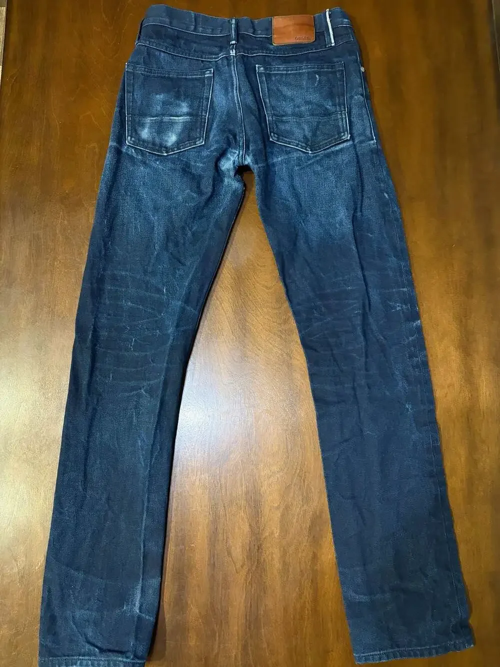 GUSTIN Mens Slim Fit Raw Jeans Size 32x32 California Sewn Dark Wash Selvedge